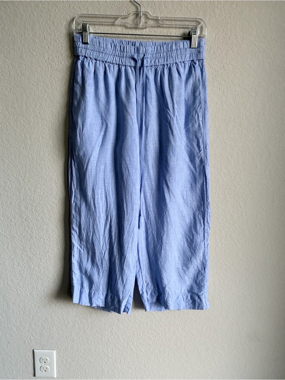 J Crew Linen Pull On Wide Leg Ankle Pants Blue Petite Small